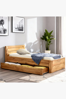 Massivholz Einzelbett 90x200 cm Eiche mit Lattenrost